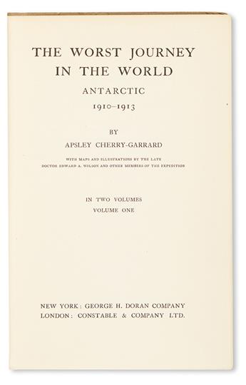 CHERRY-GARRARD, APSLEY. The Worst Journey in the World. Antarctic 1910-1913.  2 vols.  NY, 1923